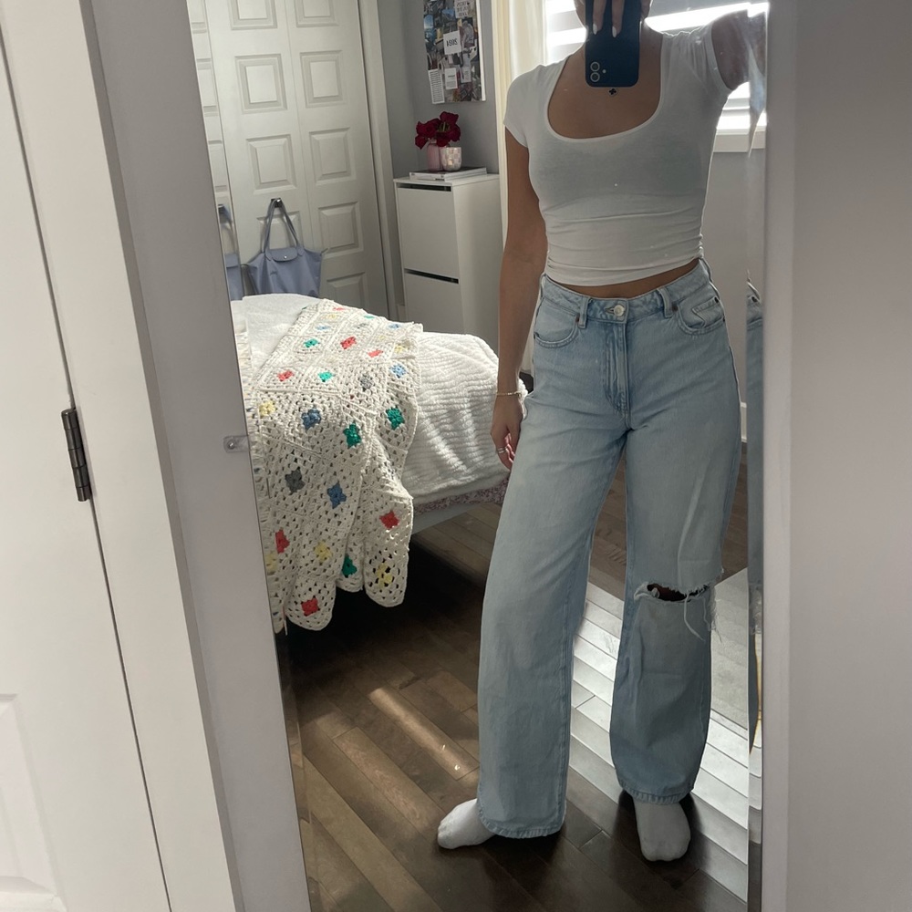 GARAGE WIDE LEG RIPPED JEANS